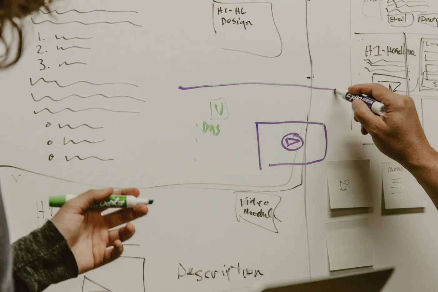 Schetsen van een app op een whiteboard